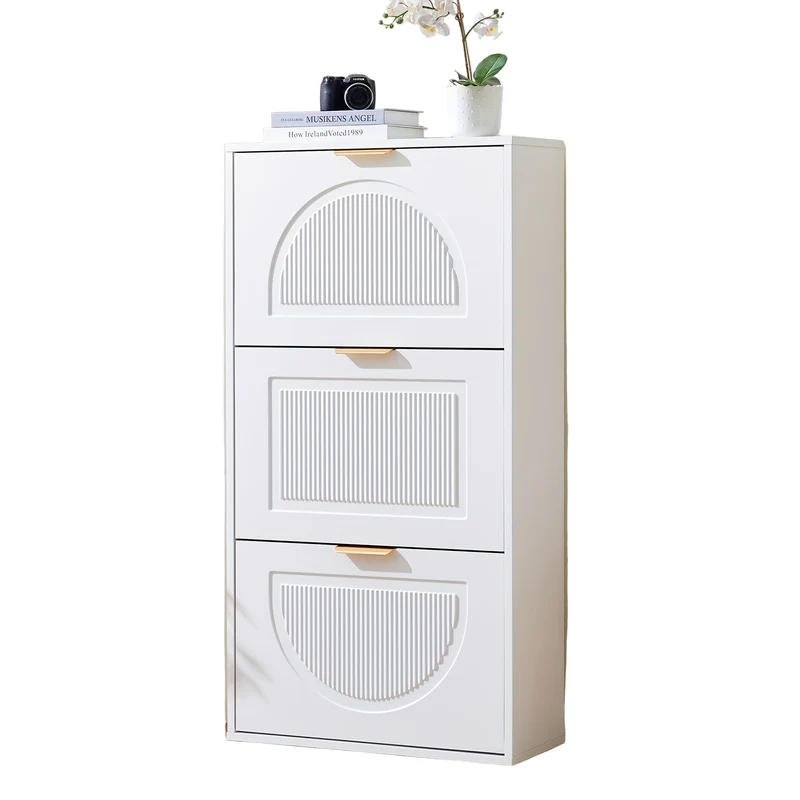 Schoenenkast – Schoenenrek – Schoenenopberger – Halmeubel – Opbergkast – 3-laags – Witte Bamboe – Klassiek Design – Vrijstaand