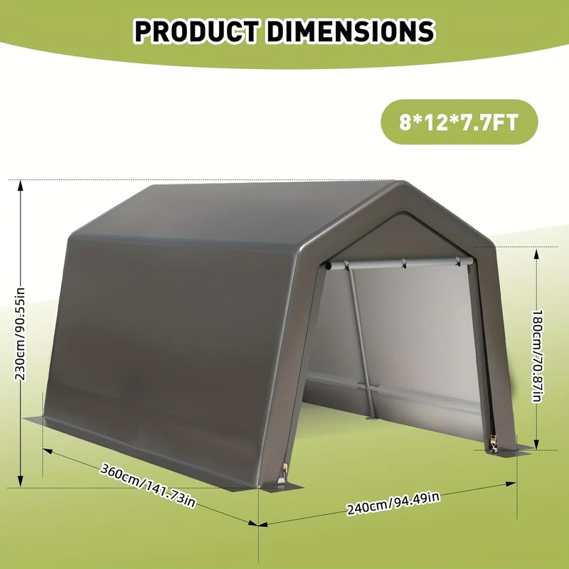 Opbergtent – Berghok – Carport – Schuurtent – Stallingtent – Waterdicht PE-zeil – Versterkt Metalen Frame – Groot 244x366x235 cm