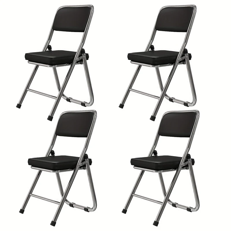 Set van 4 Leren Eetkamerstoelen – Zwarte Lounge Stoelen met Comfortabele Bekleding – Geschikt voor Keuken, Restaurant, Feest of Vergaderruimte