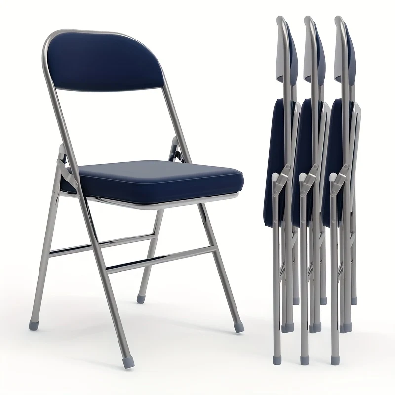 Set van 4 Eetkamerstoelen – Blauw Kunstleer met Comfortabele Bekleding – Stijlvol Ontwerp voor Restaurant, Woonkamer, Keuken of Conferentieruimte