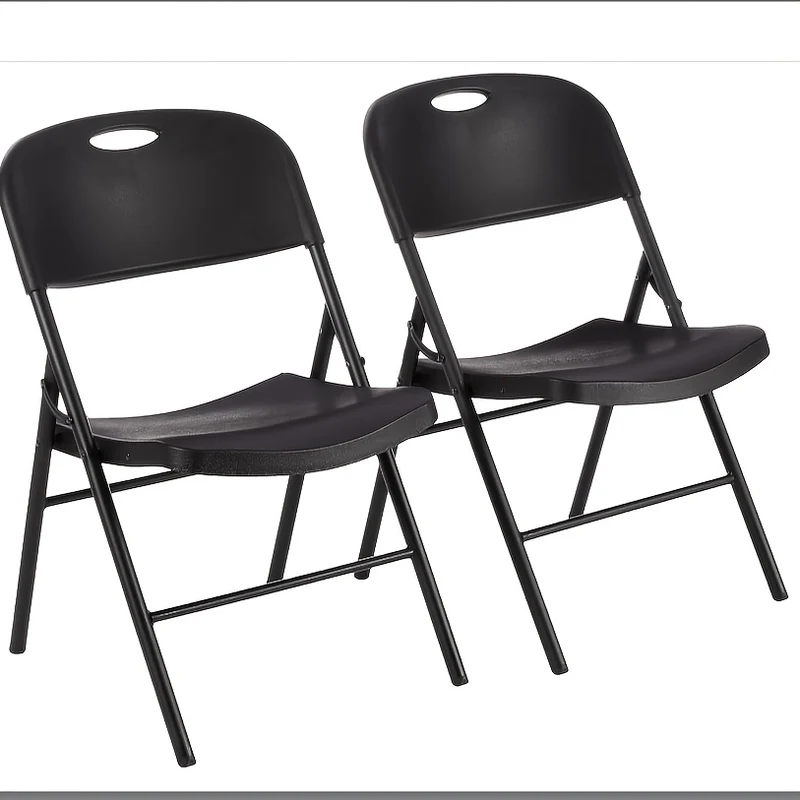 Set van 2 Opvouwbare Plastic Stoelen – Vouwstoelen met Metalen Frame en Gevoerde Zitting en Rugleuning – Zwart, Voor Thuis, Kantoor of Evenementen