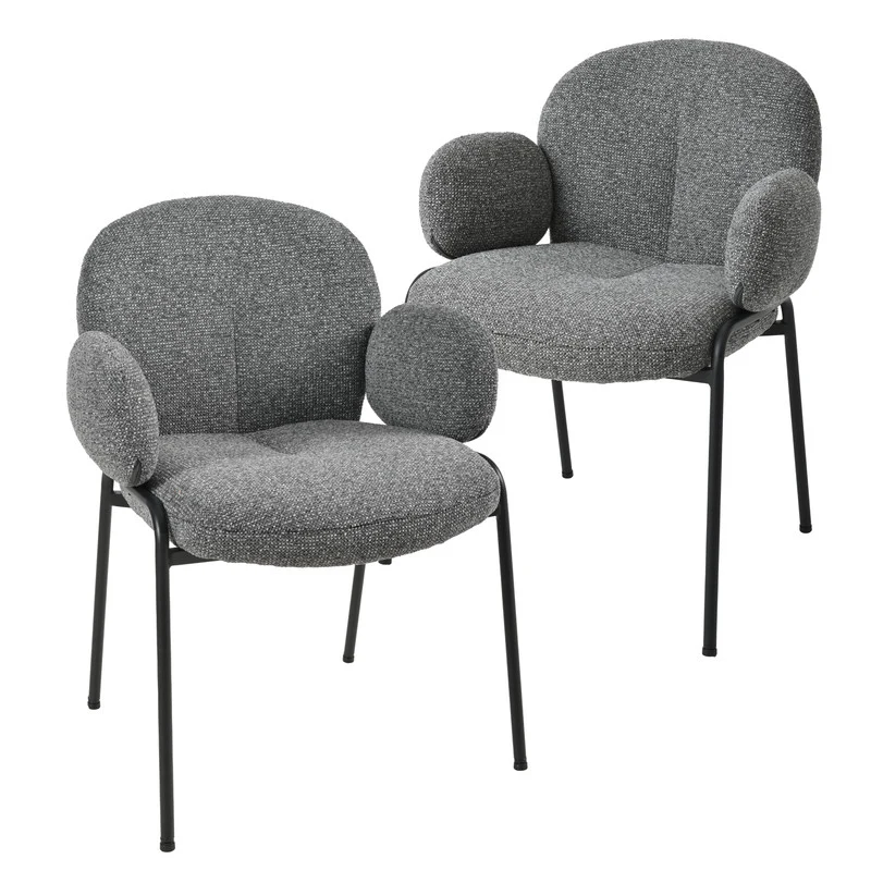 Set van 2 Chic Scandinavische Accentstoelen – Gebogen Design met Verstelbare Poten – Grijs, Stijlvol en Comfortabel