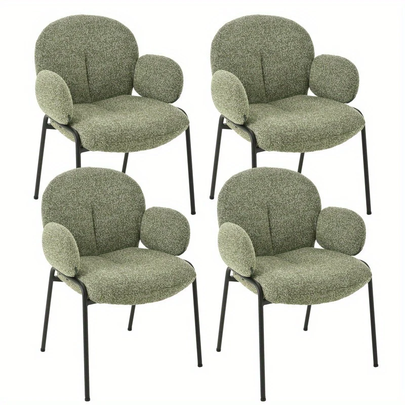 Set van 4 Stijlvolle Scandinavische Eetkamerstoelen – Gebogen Accentstoelen met Verstelbare Poten – Gestoffeerd, Groen, Voor Eetkamer of Woonkamer