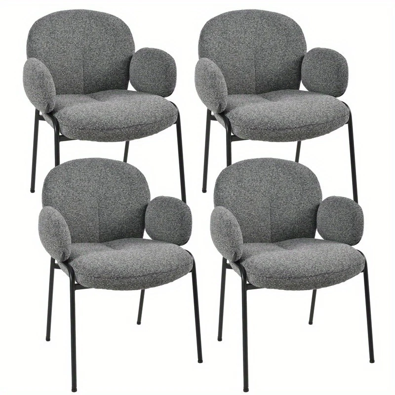 Set van 4 Stijlvolle Scandinavische Eetkamerstoelen – Gebogen Accentstoelen met Verstelbare Poten – Gestoffeerd, Grijs, Voor Eetkamer of Woonkamer