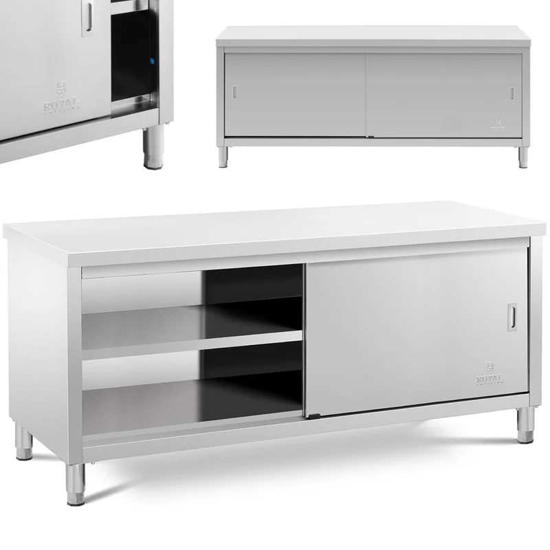 Roestvrijstalen Schuifdeurkast – RVS Kast – Werkbank – Opbergkast – Schuifdeurkast – 200x70 cm – Hoge Draagkracht 600 kg – Verstelbare Pooten