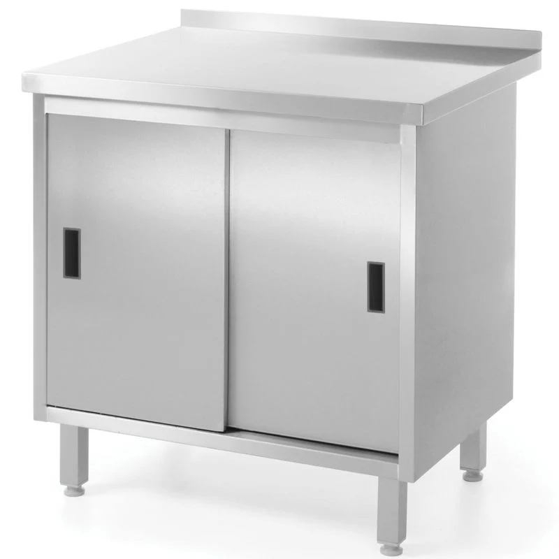 Industrieel RVS Werkblad met Onderkast en Schuifdeuren – 140 × 60 cm
