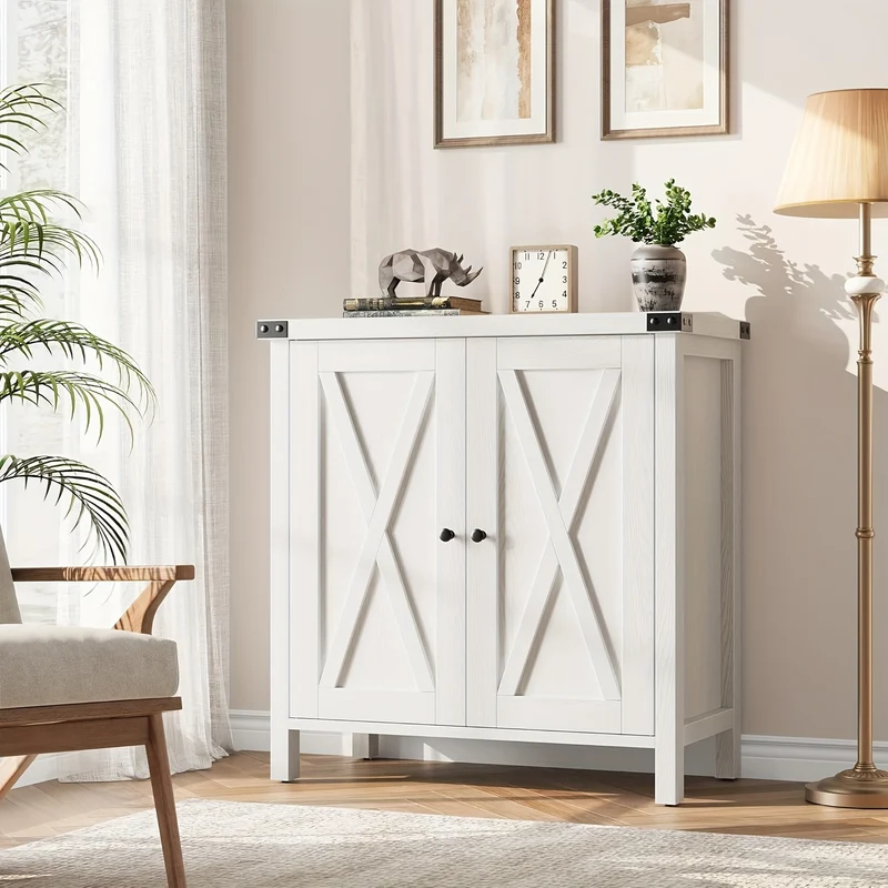 Buffetkast – Dressoir – Kast – Sideboard – Kast met Opbergruimte – Wit Vintage Design – Stevige MDF Constructie – Verstelbare Plank