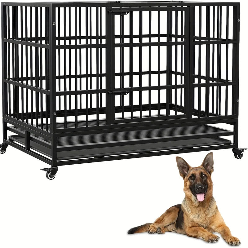 Hondenbench – Hondenkooi – Bench – Huisdierkooi – Transportkooi – Dubbele Deuren – Roestvrij Staal – 94x58x73 cm – Opvouwbaar – 360° Wieltjes – Uitneembare Lade