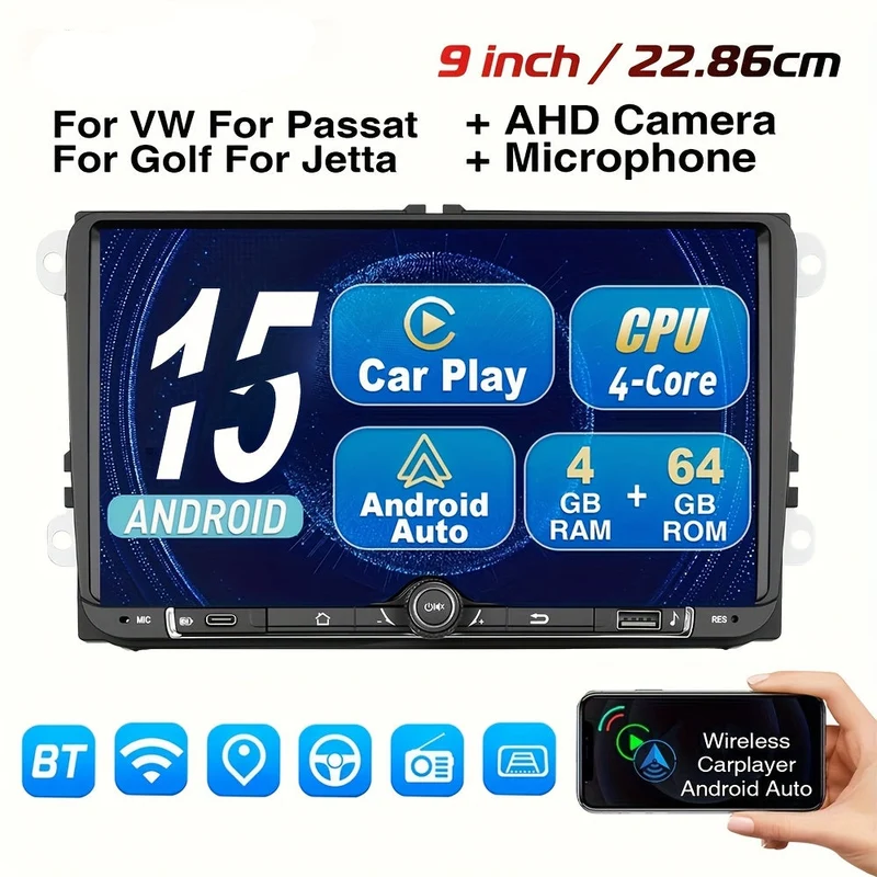 Multimediaplayer Auto – Autoradio – Navigatiesysteem – Carplay Speler – Multimedia Systeem – 9 Inch IPS Touchscreen – Draadloze CarPlay & AHD Achteruitrijcamera
