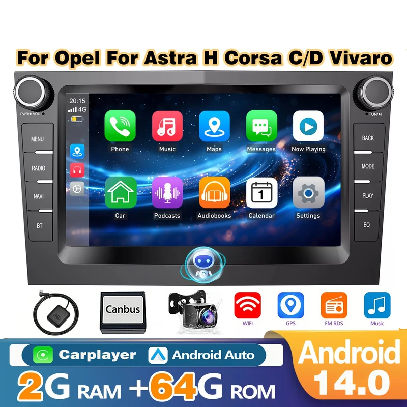 Autostereo – Autoradio – Multimedia Speler – Navigatiesysteem – CarPlay – 7 Inch HD IPS Touchscreen – Android 14.0 – Met AHD Achteruitrijcamera – Draadloos WiFi & GPS