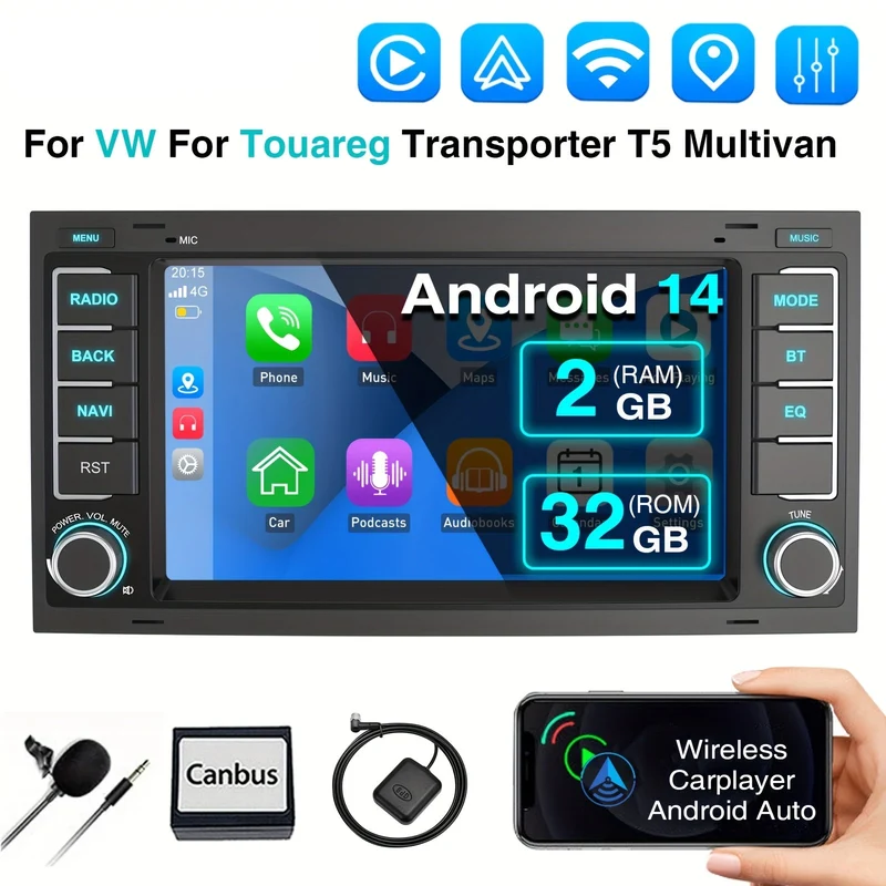 Autoradio – Multimedia Speler – Car Stereo – Auto Radio – Auto Multimedia – 7 Inch HD Touchscreen – Android 14 Systeem & Draadloze CarPlay