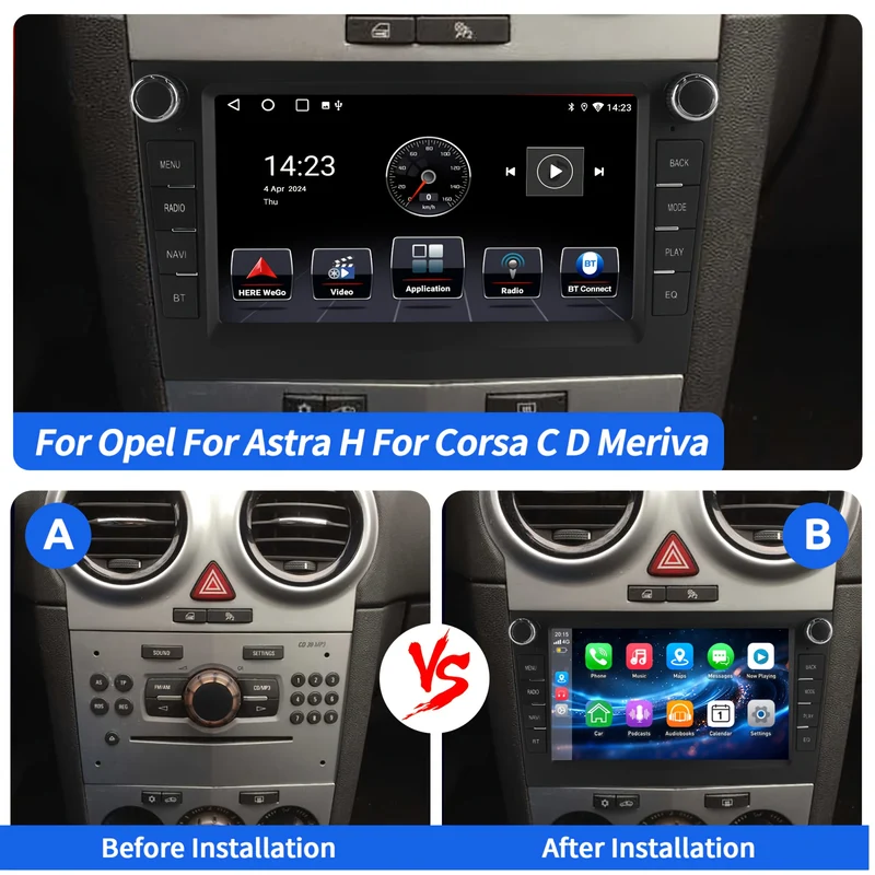 ESSGOO 4+64GB Android 14.0 Auto Radio For Opel For Corsa C D Astra For Antara For Vectra For Zafira Meriva Vivaro, 7 Inch/ 17.78cm HD IPS Touchscreen Car Stereo Player with Wireless Carplayer & Android Auto, Supports GPS WiFi