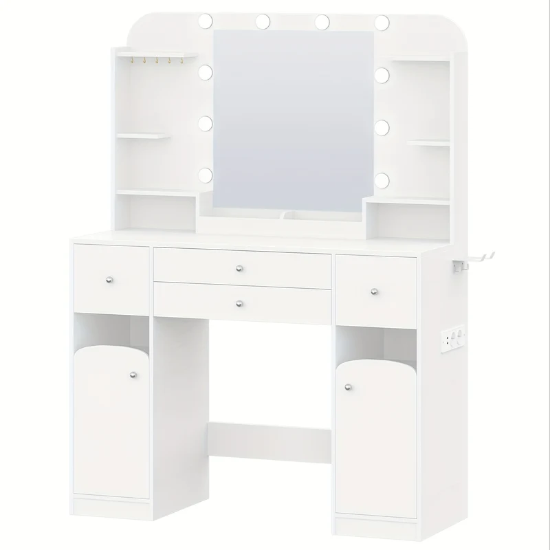 Kaptafel – Make-up Tafel – Vanity Tafel – Cosmeticatafel – Opmaaktafel – Met LED Verlichting – Groot 108 cm Tafelblad – Inclusief Stopcontact En Föhnhouder