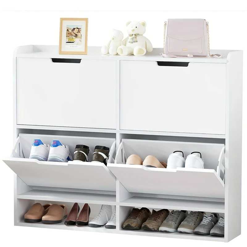 Schoenenkast – Schoenenrek – Opbergkast – Halmeubel – Schoenenbankje – Massief Hout – Veilig Met Anti-Kantelbeugel – 30 Paar Schoenen - Wit