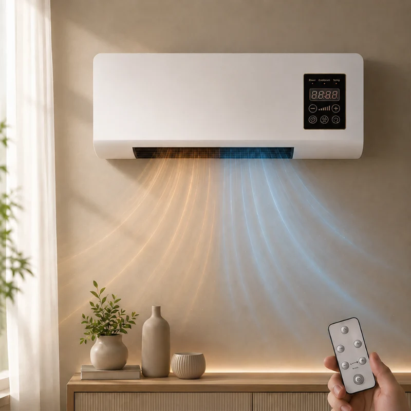 OCS - Wandgemonteerde Wandventilator / Aircooler met Verwarming - met Afstandsbediening & Timer