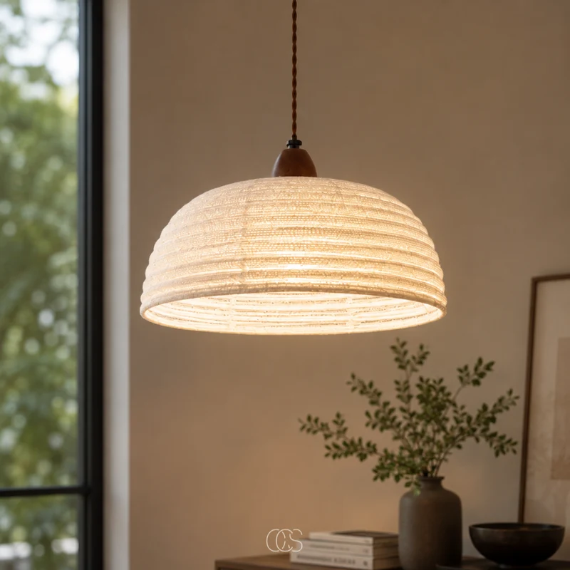 OCS - Trampa Japandi Hanglamp van Hout en Linnen - warme sfeerverlichting
