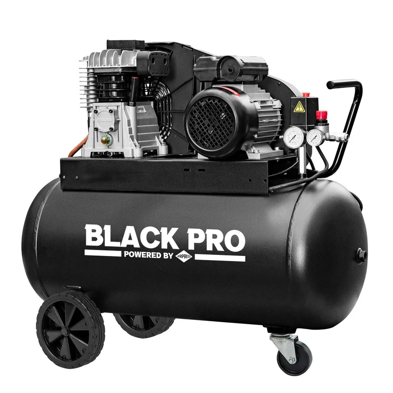 De BLACK PRO B2800B/90 twee-cilinder compressor, 90L, 10 bar, 245.6L/min, 230V - 360102