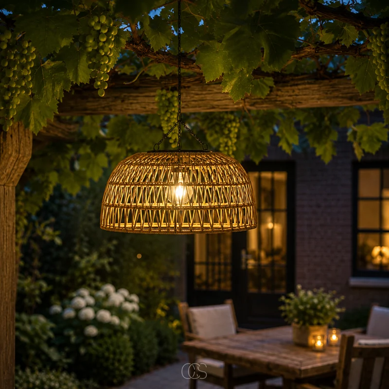 OCS - Solar Rotan Hanglamp - Draadloze Buitenlamp met Warm Sfeervol Licht
