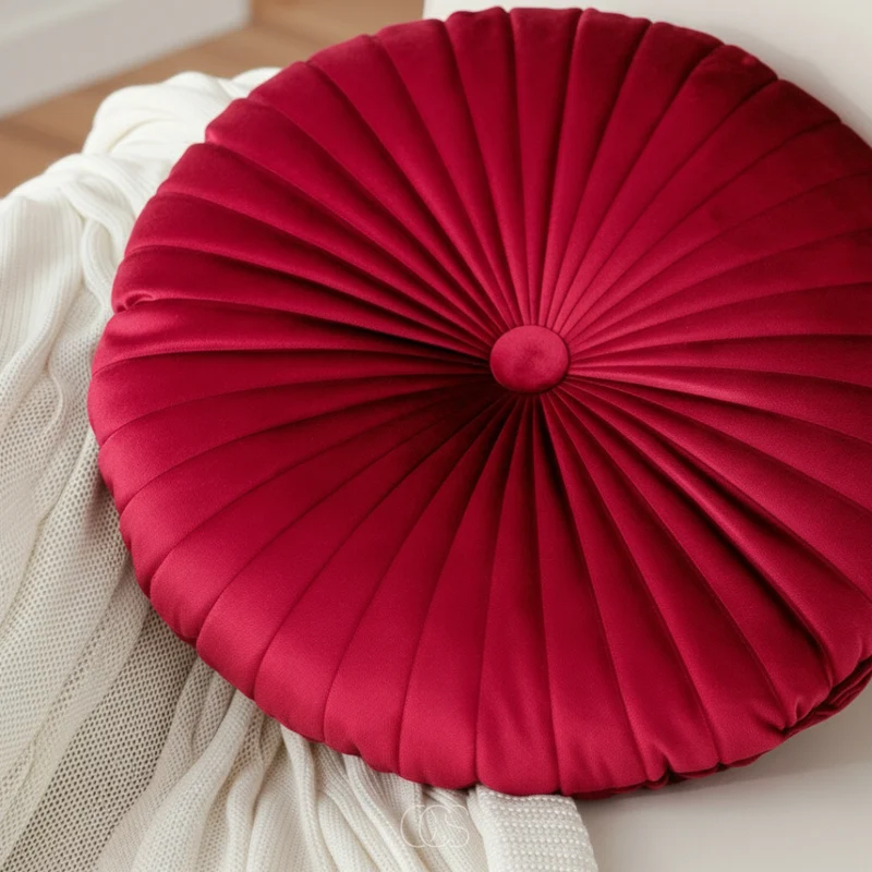 OCS - Rond satijnrood fluwelen kussen - 40 cm