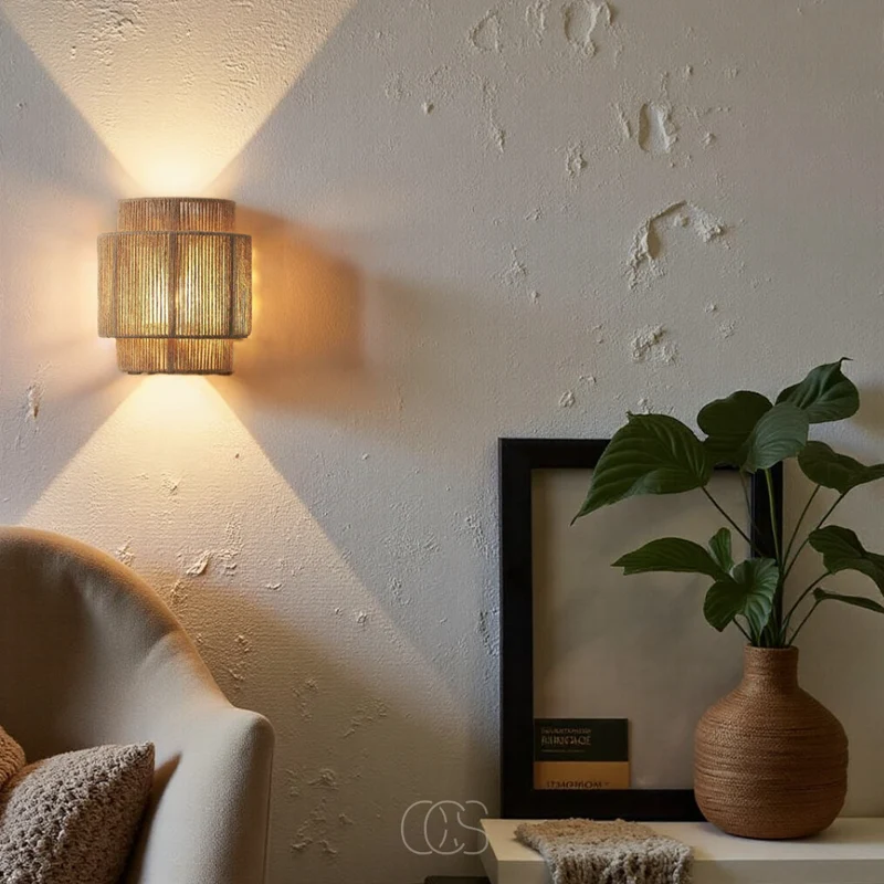 OCS - Rieten Boho Wandlamp