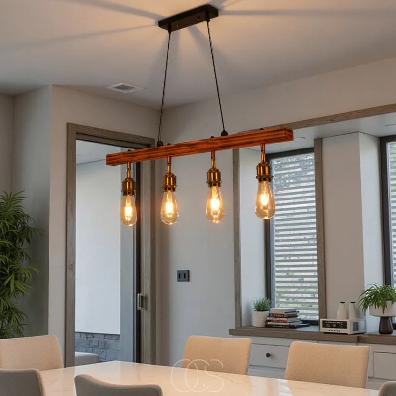 OCS - Plafondlamp 4 lichten – meerlichts plafondlamp hout & metaal