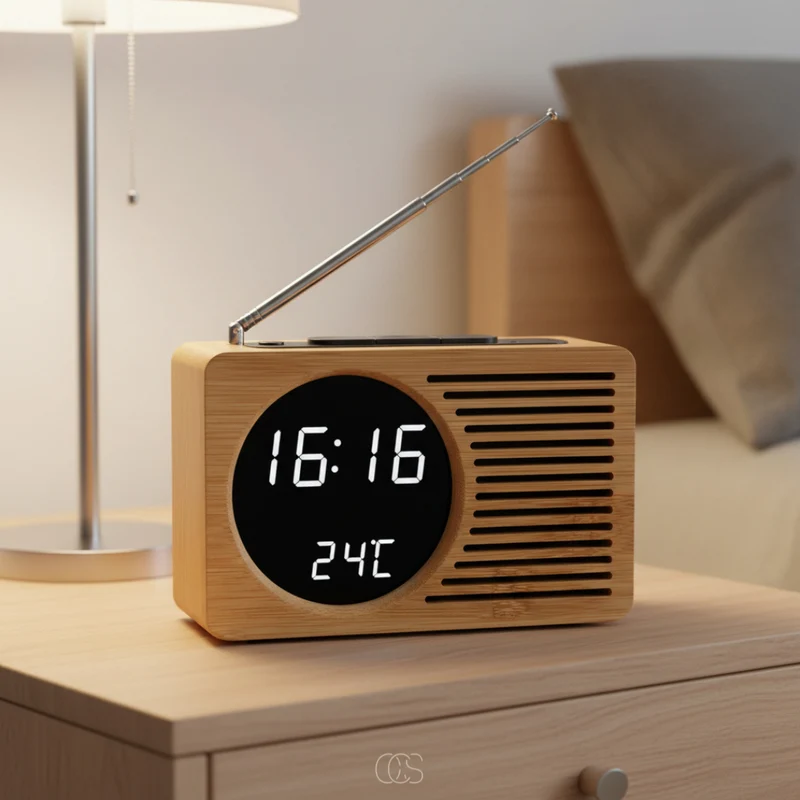OCS - Retro Bohemian Alarmklok met FM Radio - Digitale LED wekker met Temperatuur & USB