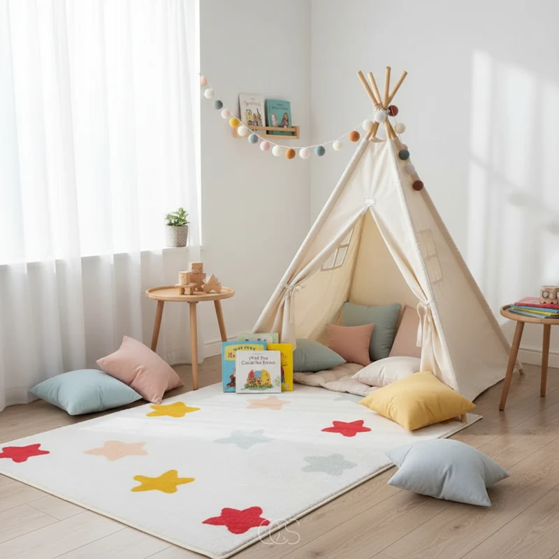 OCS - Kindervloerkleed met kleurrijke sterren - met anti-slip laag