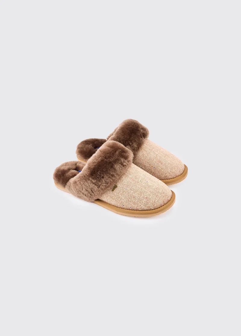 Mullingar Dames Tweed Pantoffels - Camel