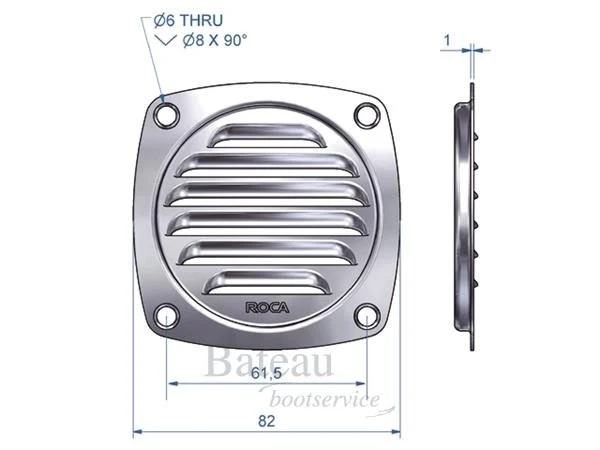 Ventilatie rooster RVS 82 x 82mm
