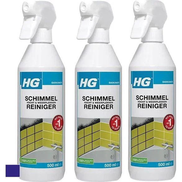 HG Schimmelreiniger Vocht en weerplekkenreiniger - 3 stuks + Gratis KwastenDiscounter Huishoudspons