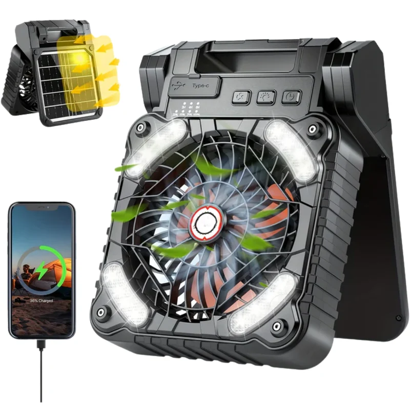 Draagbare Ventilator - Opvouwbare Ventilator met Zonnepaneel en LED